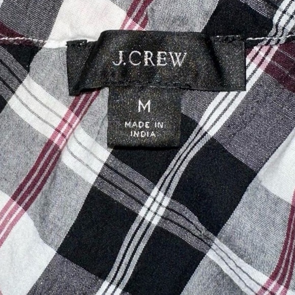 NWT J. Crew Friday Plaid V-Neck Pullover Blouse SZ M Black White & Pink Back Tie - Picture 15 of 15